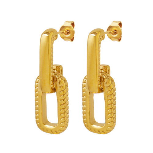 Stainless steel gold-plated geometric square-framed texture earrings