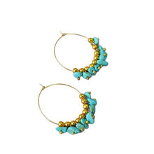 Load image into Gallery viewer, Irregular turquoise crushed stone beaded circle earrings