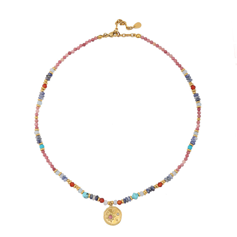 Sunflower pendant natural stone beaded necklace