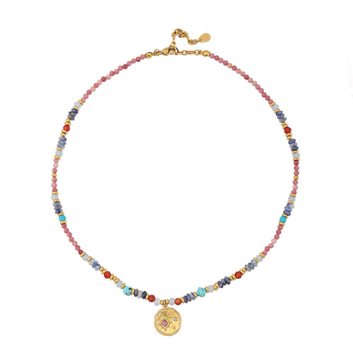 Sunflower pendant natural stone beaded necklace