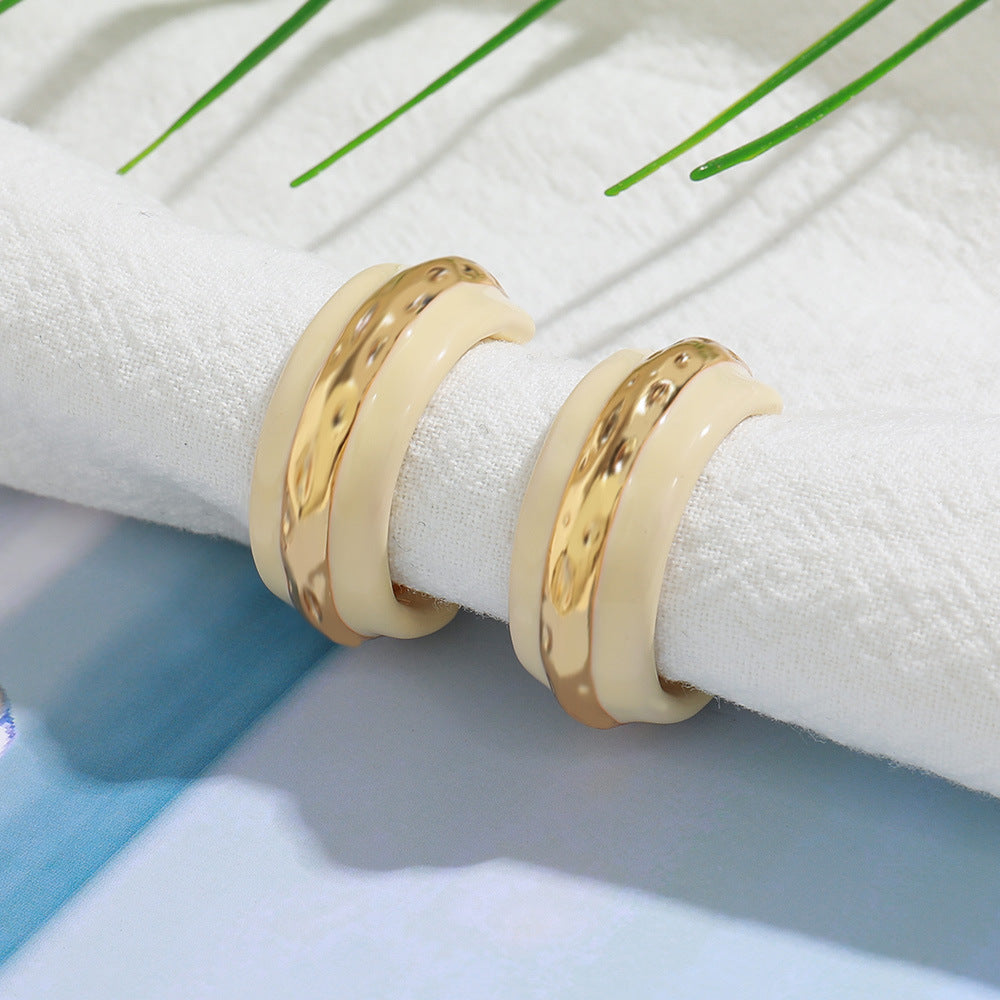 Double-color enamel drop glaze C-shaped ear rings