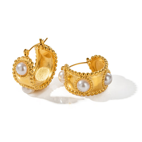 18K gold stainless steel C-shaped pearl earrings