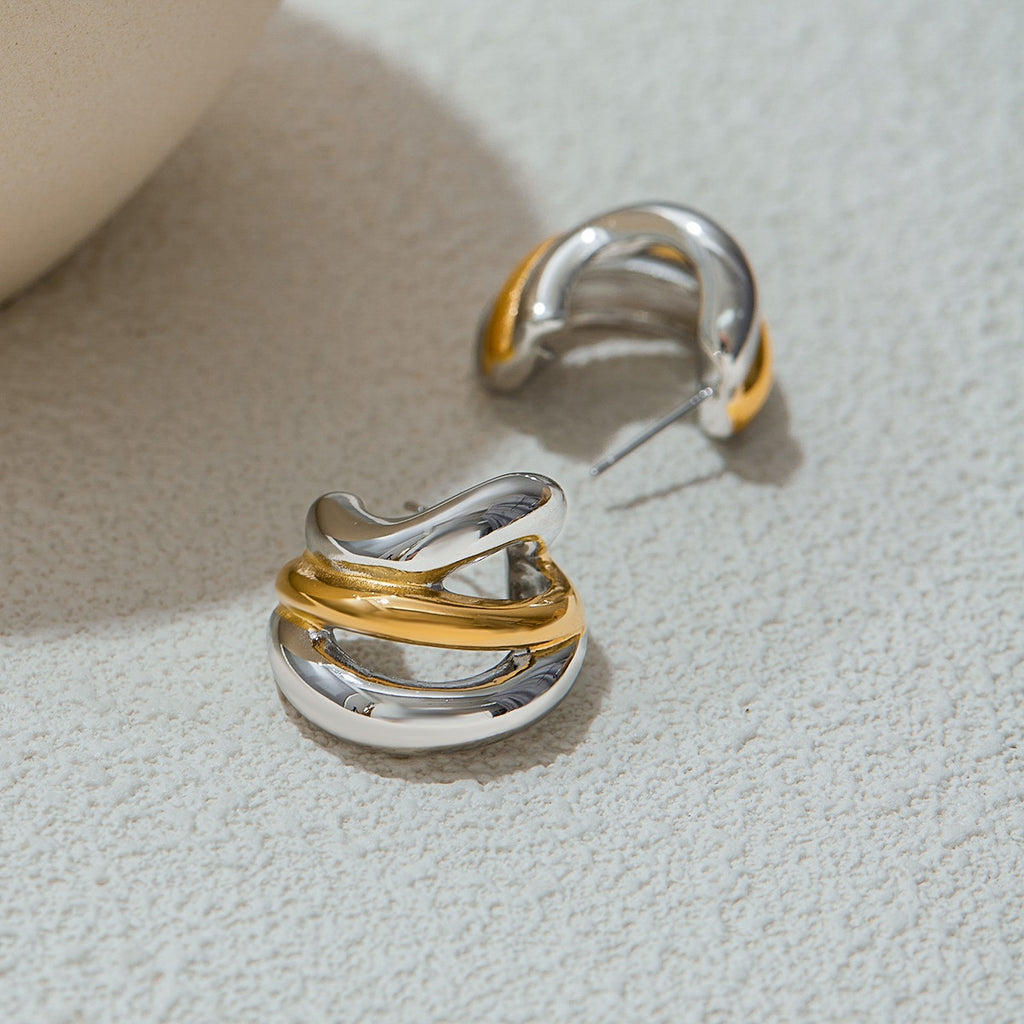 Stainless steel gold and silver color-matched C-shaped earrings