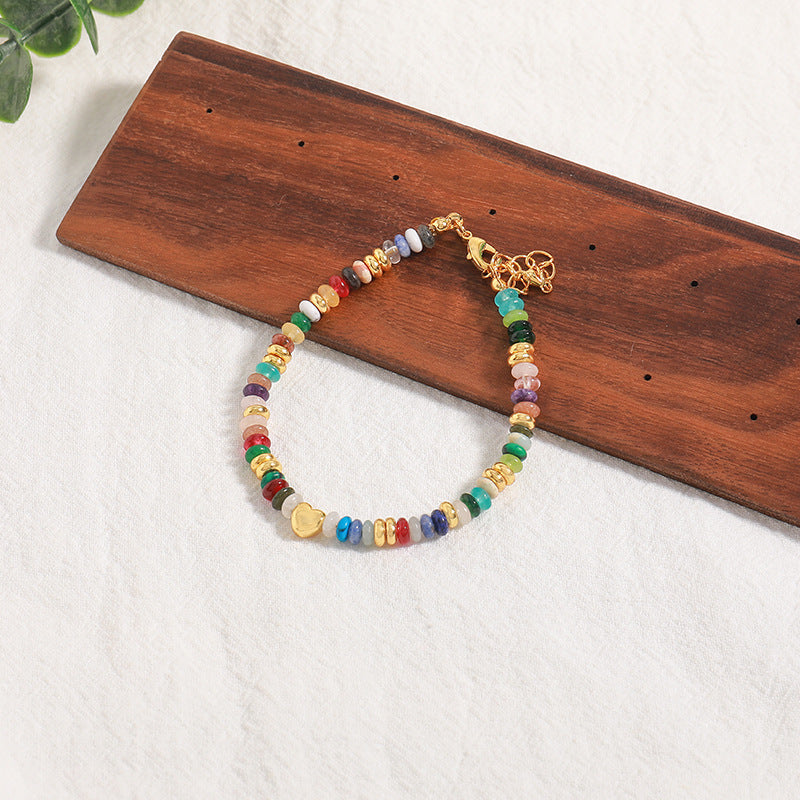 Colored natural stone hand-beaded bracelet