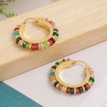Load image into Gallery viewer, Colored circular beaded natural stone earrings