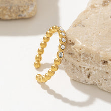 Load image into Gallery viewer, Stainless steel diamond-encrusted round bead open ring
