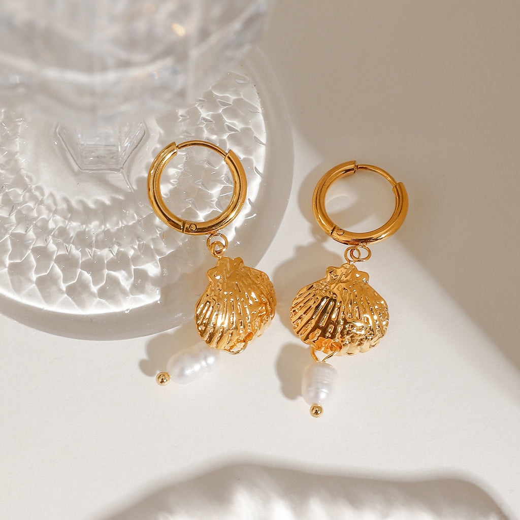 Stainless steel pearl shell pendant ear ring earrings