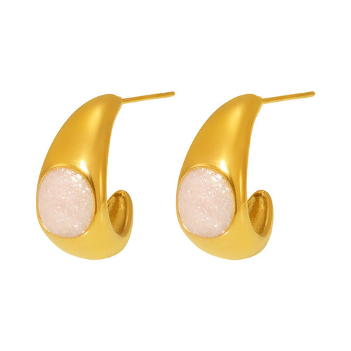 Stainless steel earrings with 18K gold pearl powder and oil drops