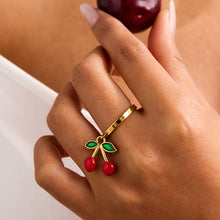 Load image into Gallery viewer, Stainless steel cherry pendant open ring