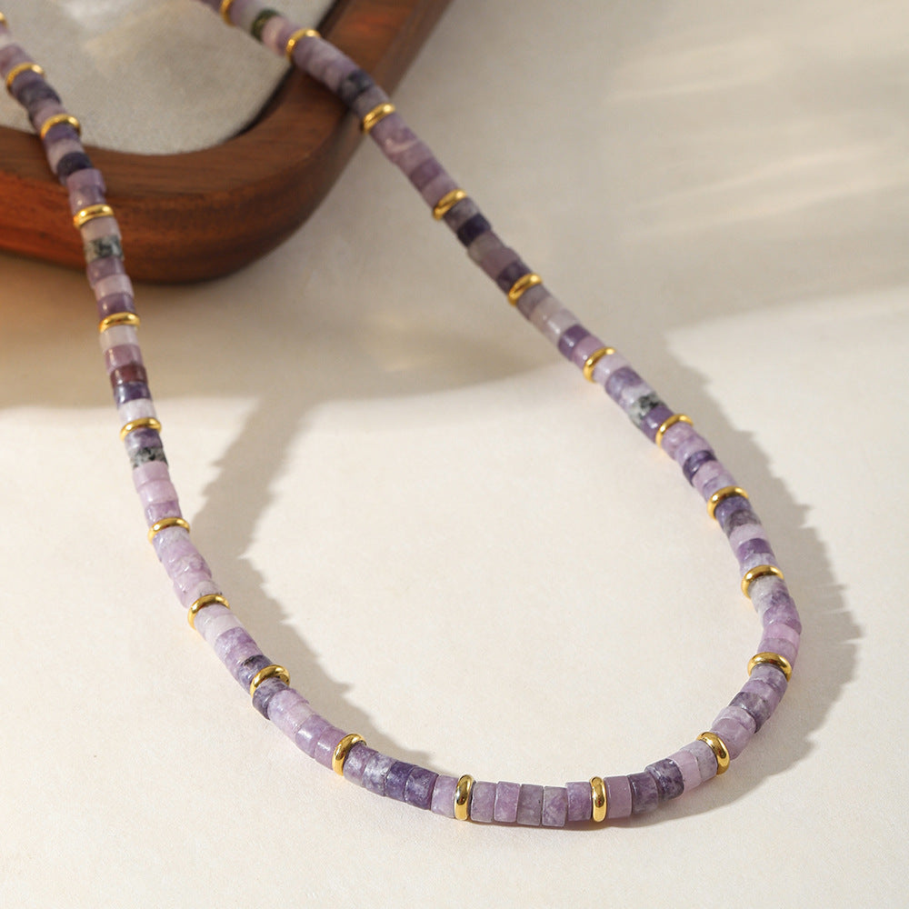 Purple natural stone beaded necklace