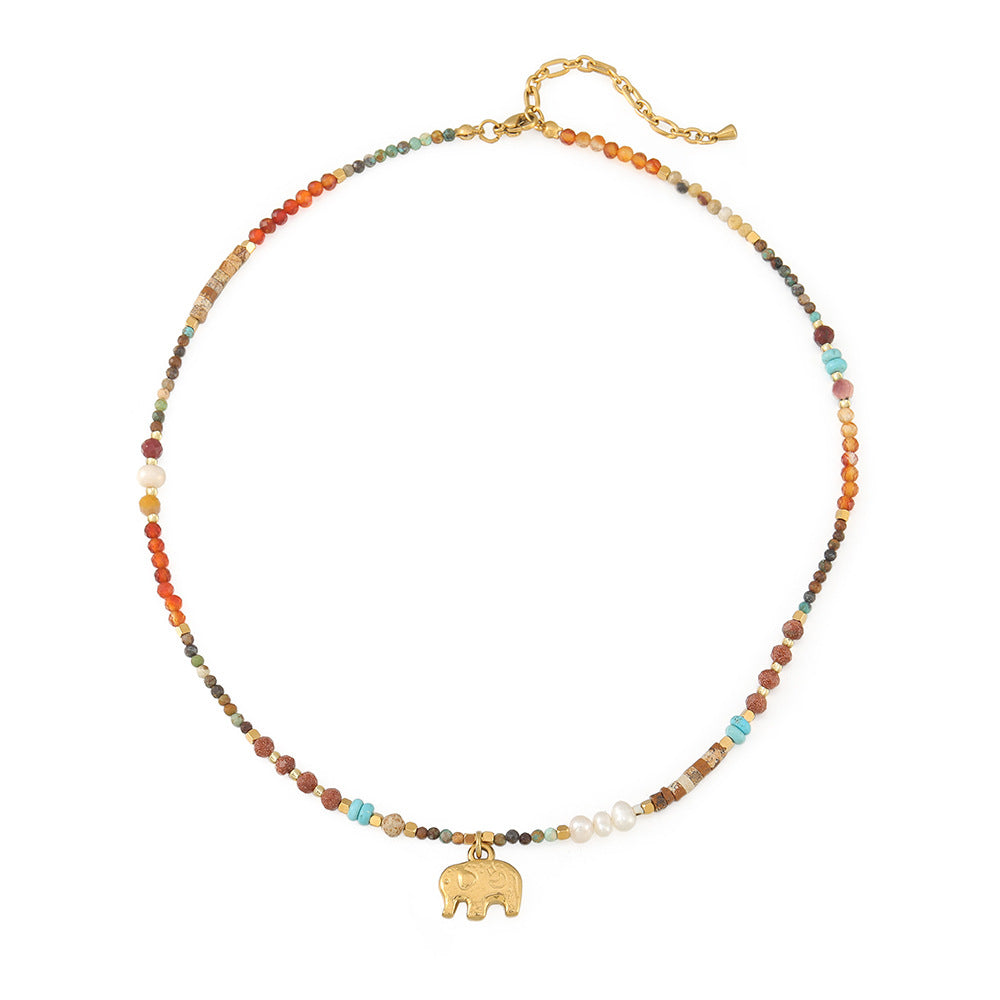 Red agate, natural freshwater pearl, hand-beaded necklace