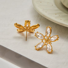 Load image into Gallery viewer, 18K gold stainless steel white zircon flower earrings