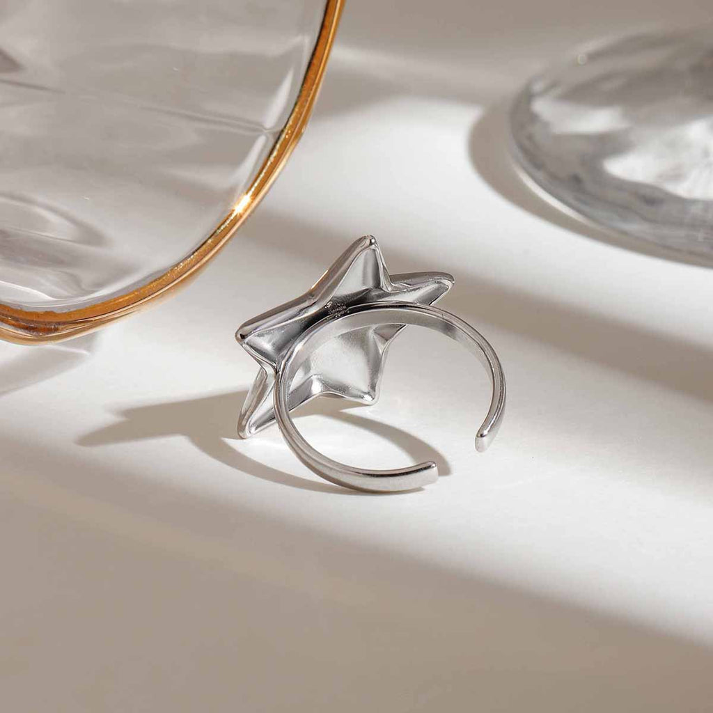 Stainless steel five-pointed star smooth open ring
