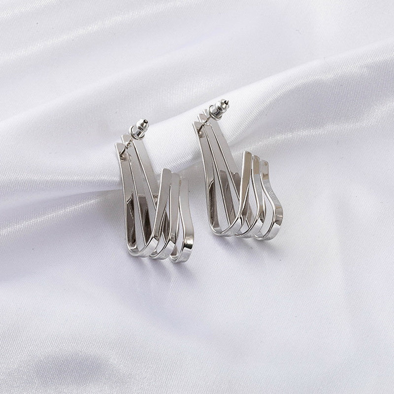 925 silver needle geometric metal irregular earrings