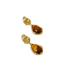 Load image into Gallery viewer, Water-drop tiger&#39;s eye stone brass gold-plated earrings