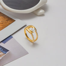 Load image into Gallery viewer, 18K gold stainless steel pearl diamond-encrusted ring