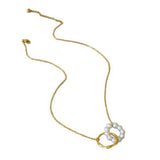 Double-ring interlocking freshwater pearl brass gold-plated necklace collarbone chain