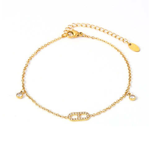 Golden stainless steel foot chain with zirconium inlaid foot chain