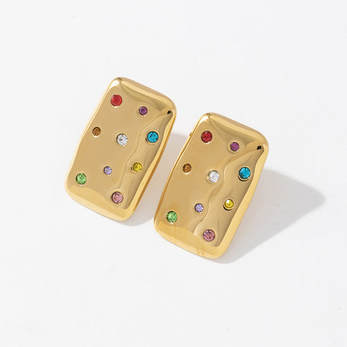 18K stainless steel square tag earrings set with colored diamonds