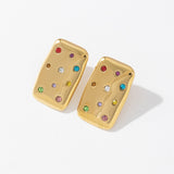 18K stainless steel square tag earrings set with colored diamonds