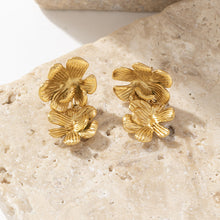 Load image into Gallery viewer, Stainless steel vintage texture golden flower earrings