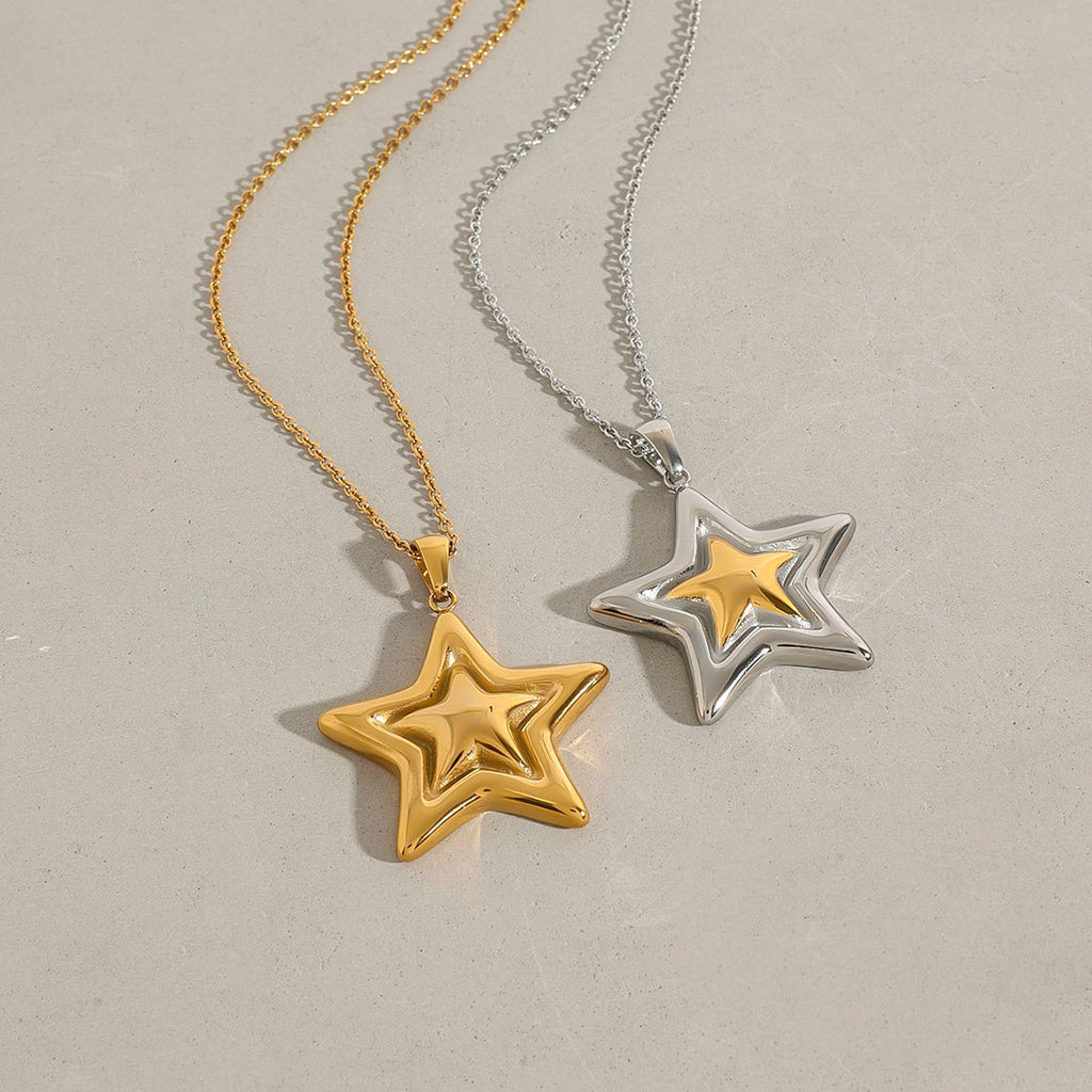 Five-pointed star stainless steel golden steel necklace