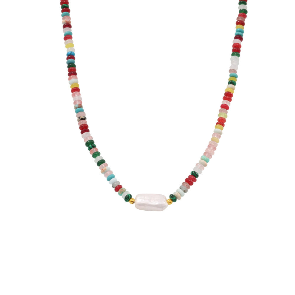 Freshwater rice grain pearl natural stone beaded necklace collarbone chain