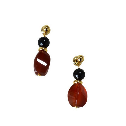 Black and red agate beaded 925 silver needle earrings