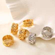 Load image into Gallery viewer, 18K real gold stainless steel diamond-encrusted double-layered heart-shaped ring