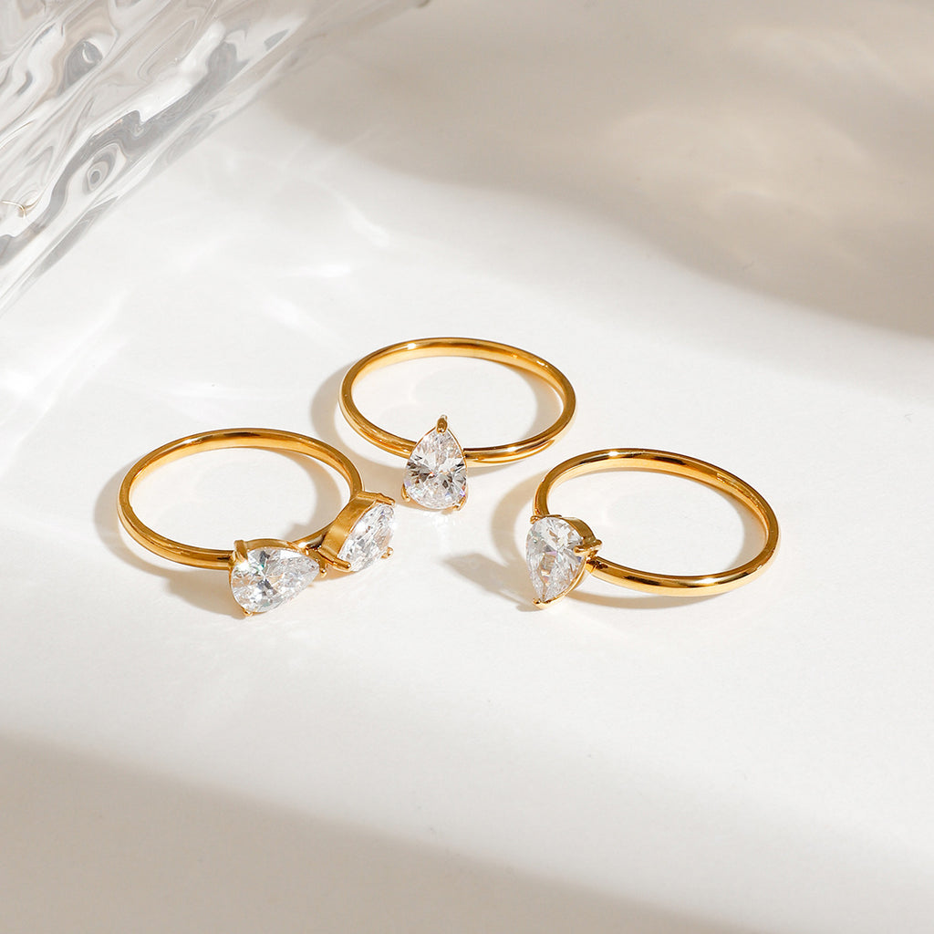 A 3-piece set of stainless steel diamond-encrusted stackable rings