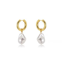 Load image into Gallery viewer, Golden stainless steel Baroque pearl earrings