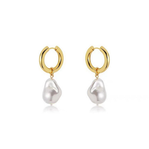 Golden stainless steel Baroque pearl earrings