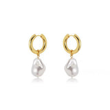 Golden stainless steel Baroque pearl earrings