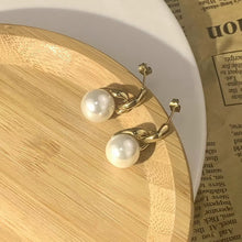 Load image into Gallery viewer, Golden stainless steel round pearl glass bead earrings