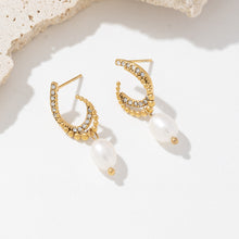 Load image into Gallery viewer, Golden stainless steel pearl pendant earrings
