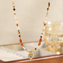 Load image into Gallery viewer, Colored natural stone beaded heart-shaped pendant necklace