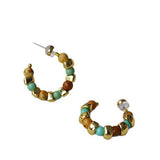 Natural stone beaded 925 silver needle C-shaped earrings