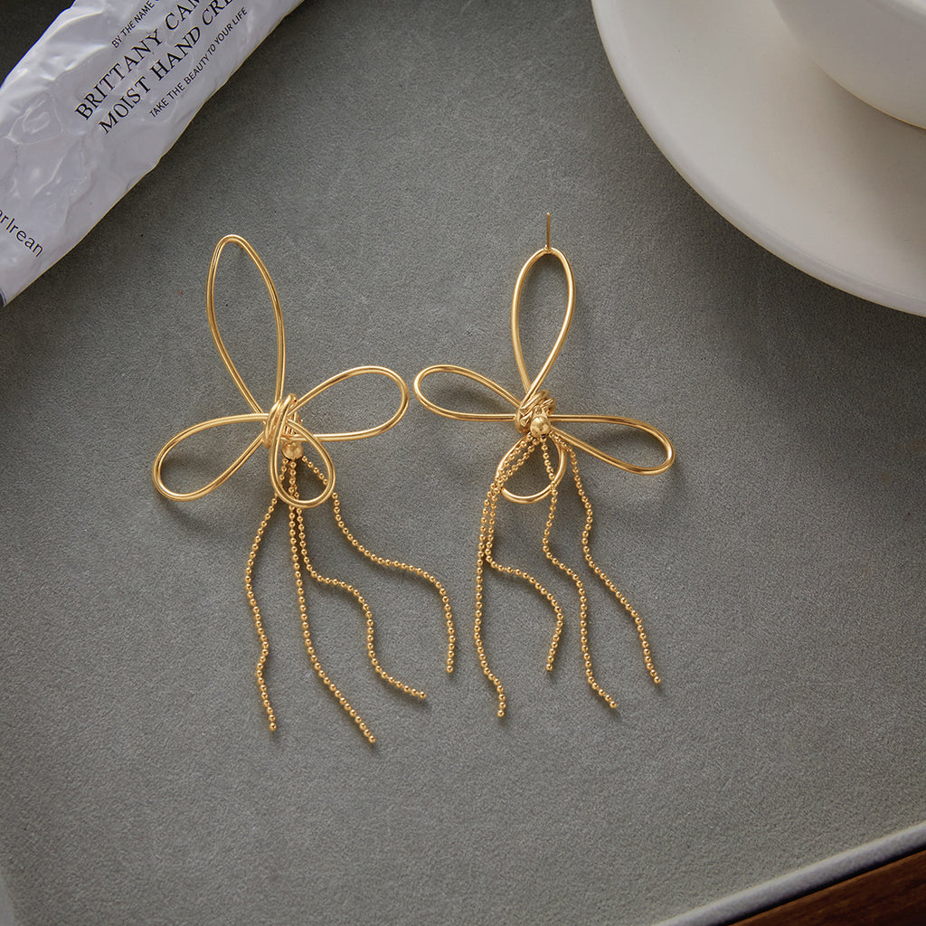Stainless steel butterfly tassel stud earrings