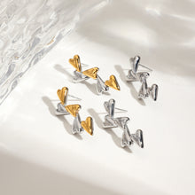 Load image into Gallery viewer, 18K gold, stainless steel, gold and silver color-matched heart-shaped earrings