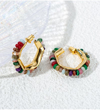 Load image into Gallery viewer, Colored natural stone beaded C-shaped earrings
