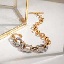 Load image into Gallery viewer, Stainless steel, gold and silver color-matched chain, oval smooth surface, hollowed-out circular OT buckle bracelet