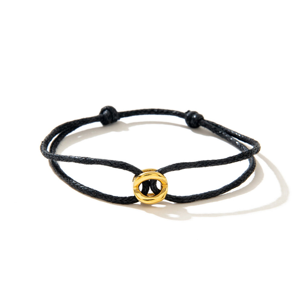 Stainless steel lucky symbol fortune bead woven rope bracelet