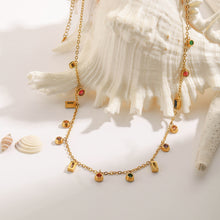 Load image into Gallery viewer, 18K gold stainless steel chain colorful diamond pendant necklace