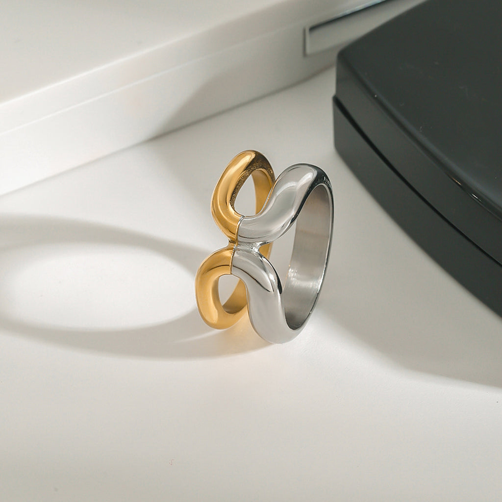 Stainless steel, gold and steel color two-tone ring