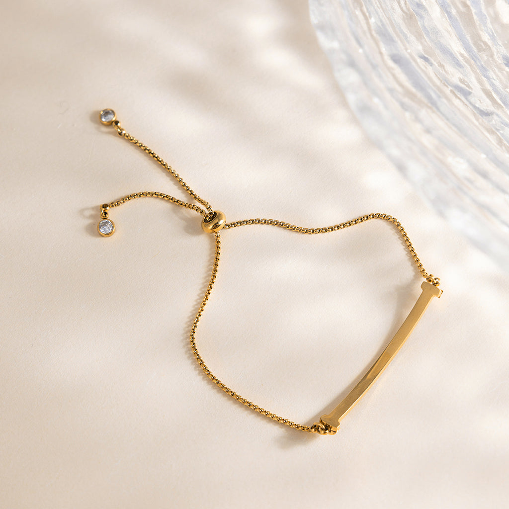 18K gold stainless steel white rhinestone smiling face pull-out bracelet