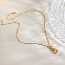 Load image into Gallery viewer, 18K gold stainless steel white rhinestone Friendship hand round hollow pendant necklace