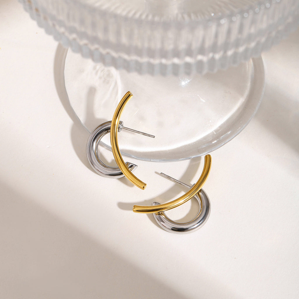 Stainless steel gold and silver color-matched earrings