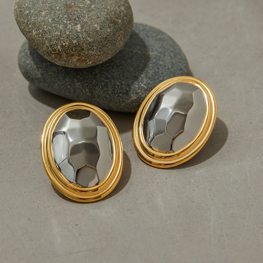 Stainless steel gold and silver color-matched stud earrings