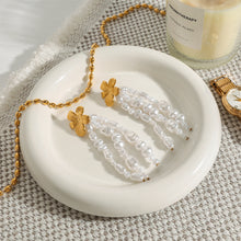Load image into Gallery viewer, Stainless steel imitation pearl beaded tassel earrings
