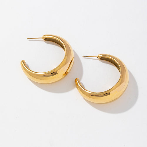 18K gold stainless steel smooth C-shaped earrings